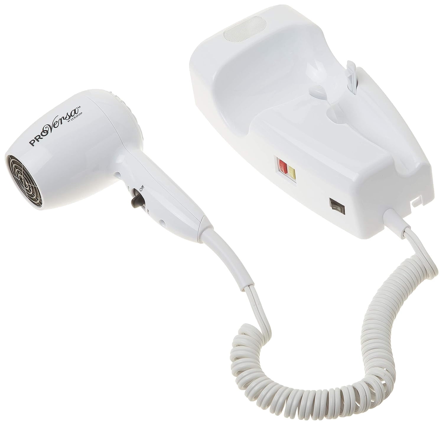 Jerdon 1600W Wall Mount Hair Dryer, 2 Speeds, 2 Heat Settings, LED Night Light, White, Direct Wire -Model JWM8CD