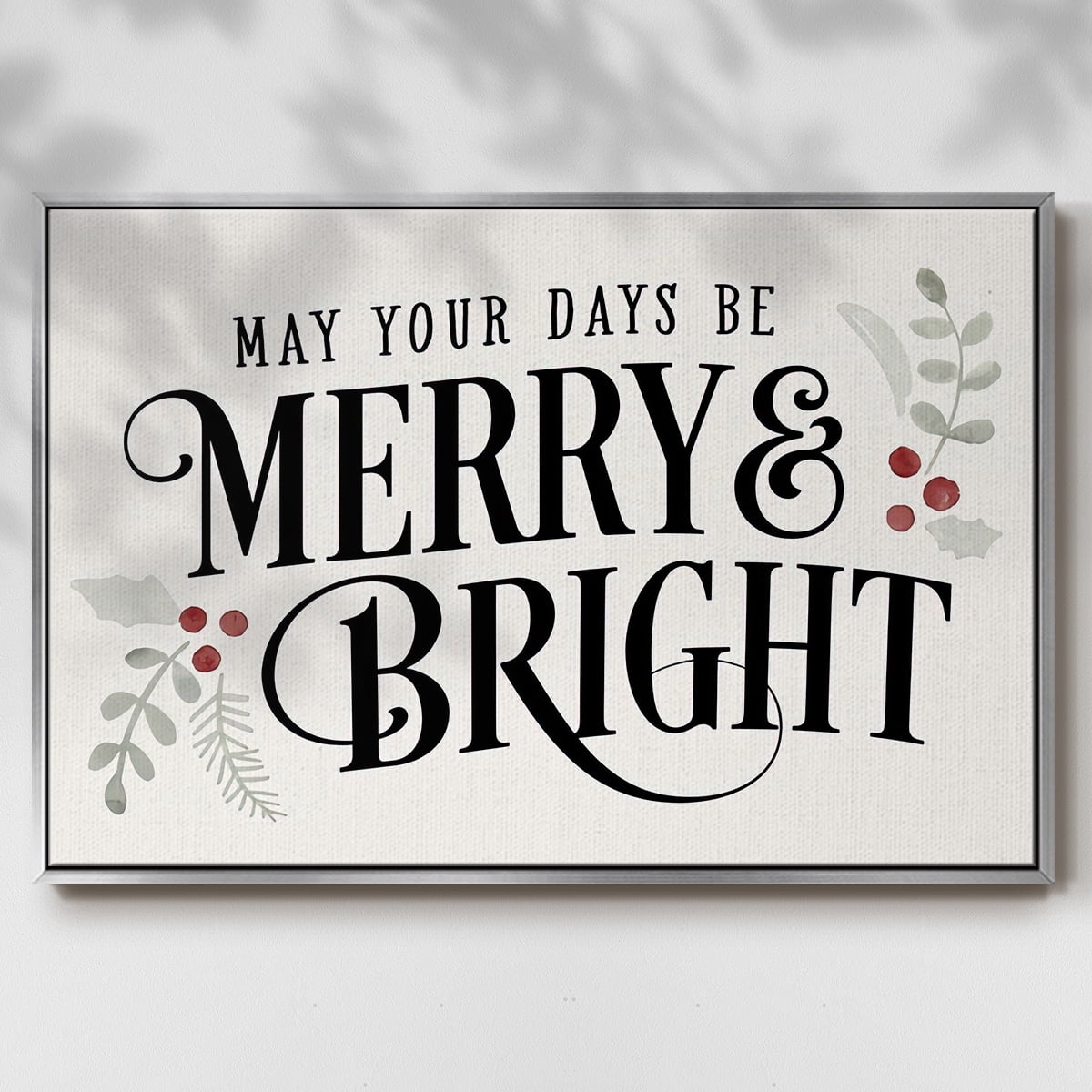 Merry Sentiment II - Framed Gallery Wrapped Holiday Canvas - 27 x 41 - Silver Frame
