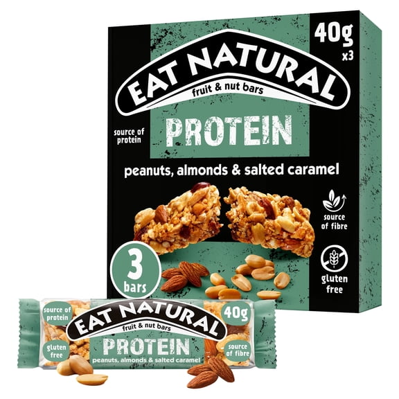 Eat Natural Fruit & Nut Protein Bars with Peanuts, Almonds & Salted Caramel 3 x 40g, Imported from Britain