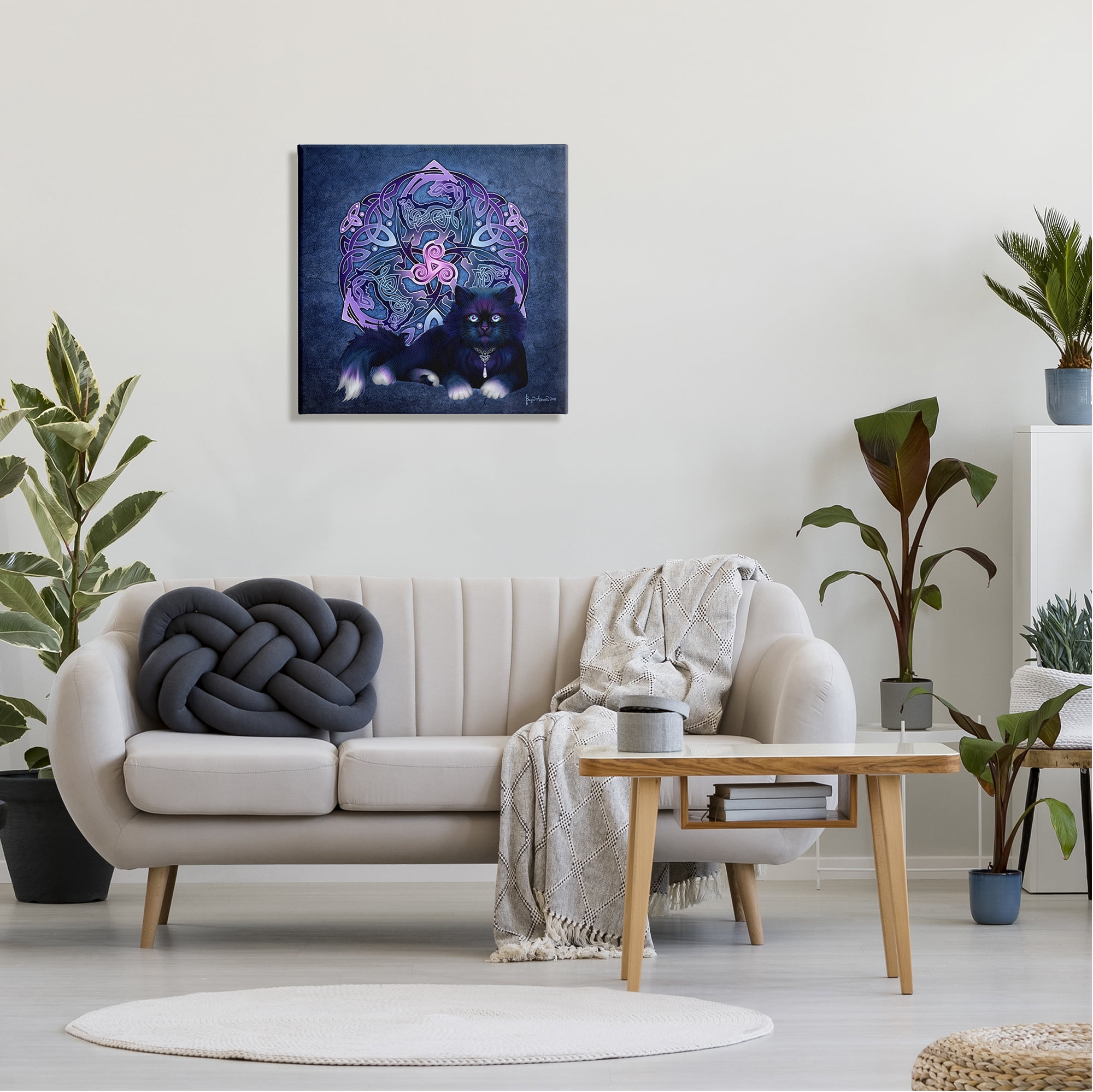 Stupell Industries Celtic Black Cat Fractal Animals & Insects Painting Gallery Wrapped Canvas Art Print Wall Art, 24 x 24