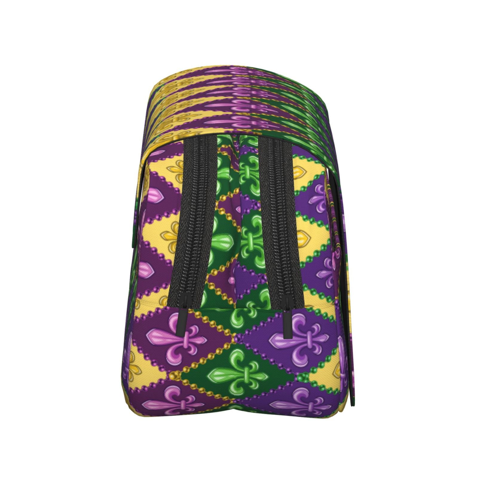 Rateoe Mardi Gras4 Pattern Double Clamshell Pen Case, Storage Organizer with Two Zipper Compartments– Holds Up to 50 Pencils & Pens