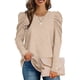 thumbnail image 2 of Top de corte informal para mujer, Top con cuello redondo y mangas abullonadas, Top transpirable de Color puro para ir de compras, 2 of 6