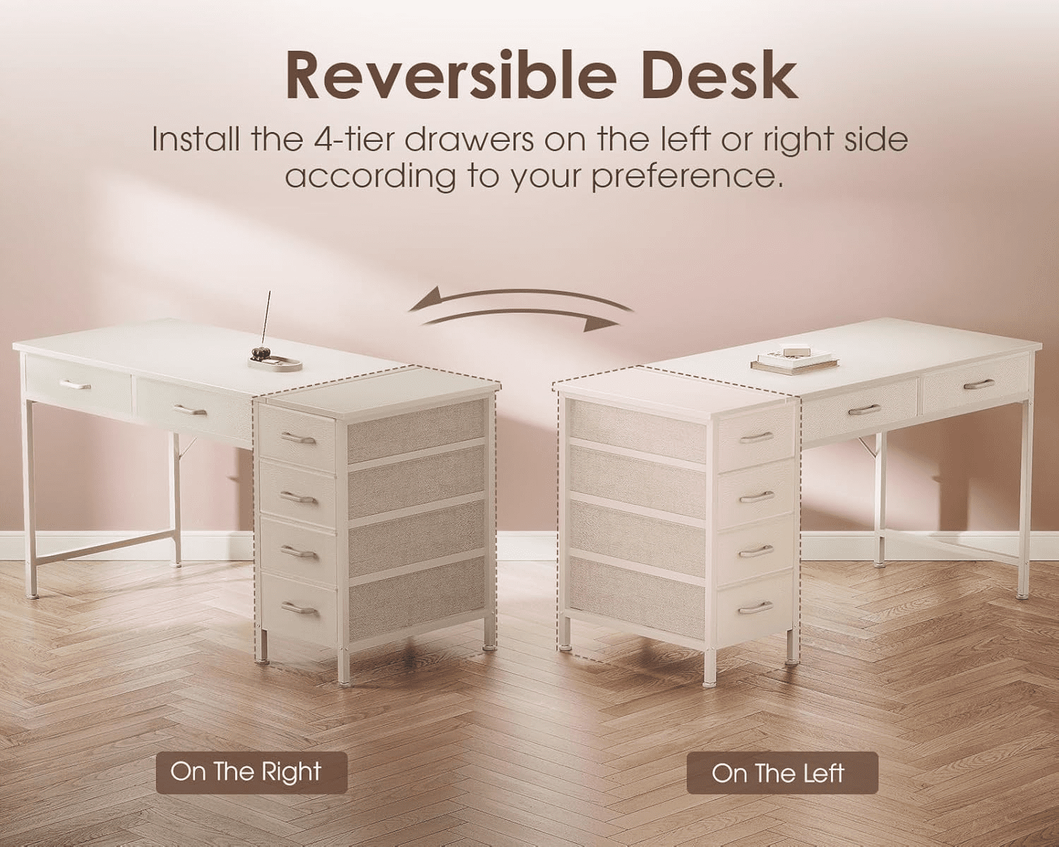 48-Inch Computer Desk with 6 Drawers and Reversible Storage – Suitable for Home Office, Bedroom, Work, and Study (White)