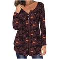 thumbnail image 1 of Camiseta informal para mujer, blusa estampada de manga larga con cuello redondo y fruncido Fridja  fjkfkj2140, 1 of 6