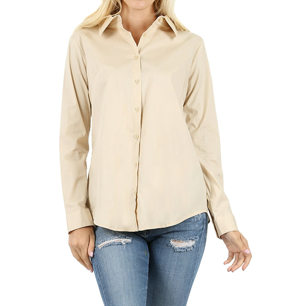 TheLovely - Women's Basic Long Sleeve Button Down Blouse Shirt (S-3XL Missy Fit ) - Walmart.com
