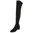 thumbnail image 2 of Soda Women Over Knee Thigh High Boots Side Zipper Block Heels Pointed-Toe Back Elastic DEENA-H Suede Black 5.5, 2 of 4