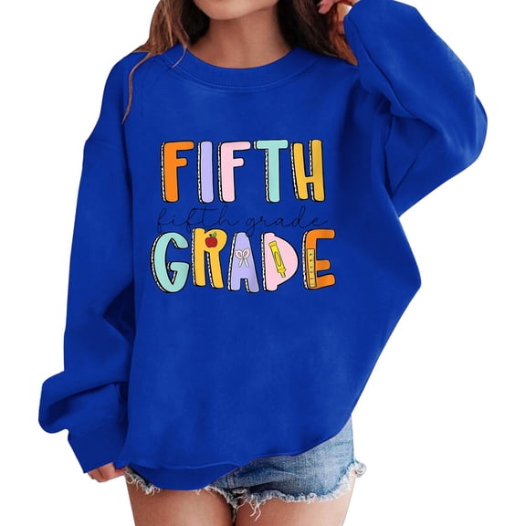 YunPes Fifth Grade Back to School Pullovers for Girls Colorful Funny Print Preppy Sweatshirts 3-13 Years Kids Graphic Tee Crewneck Tops