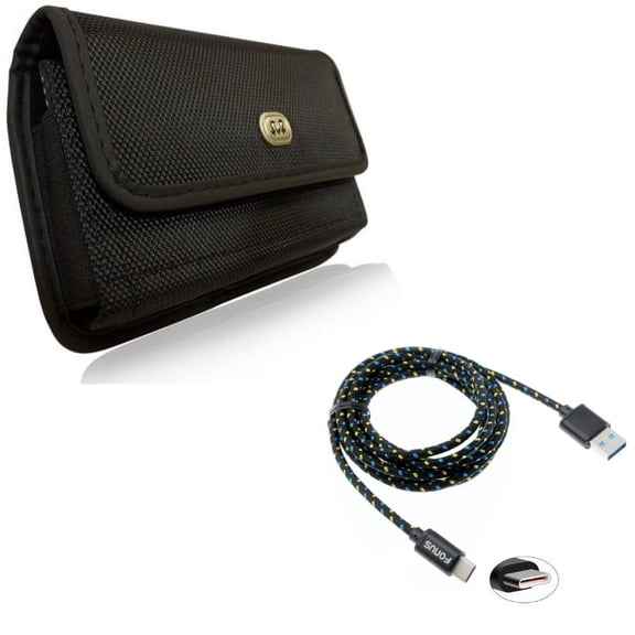 Holster Rugged Case Belt Clip w Charger Cord Type-C 6ft USB Cable V1E for Motorola Moto Z4 Z3 Play Z2 Play Z Play Droid Force Droid G7 - OnePlus 5T, 6, 6T - Razer Phone 2