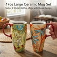 thumbnail image 5 of Topadorn Travel Coffee Ceramic Mug Porcelain Latte Tea Cup with Lid in Box 17oz Flower Enjoy Life, 2 Pack, 5 of 10