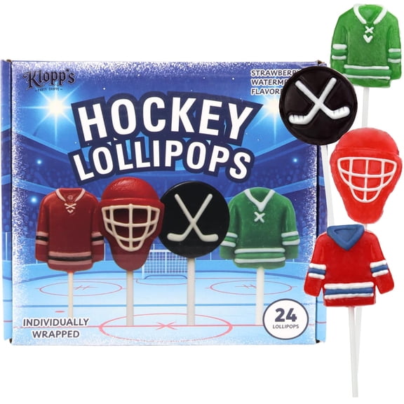 Hockey Lollipops, Team Party Favor Candy, Individually Wrapped Suckers, Pack of 24, 10.16 Ounces