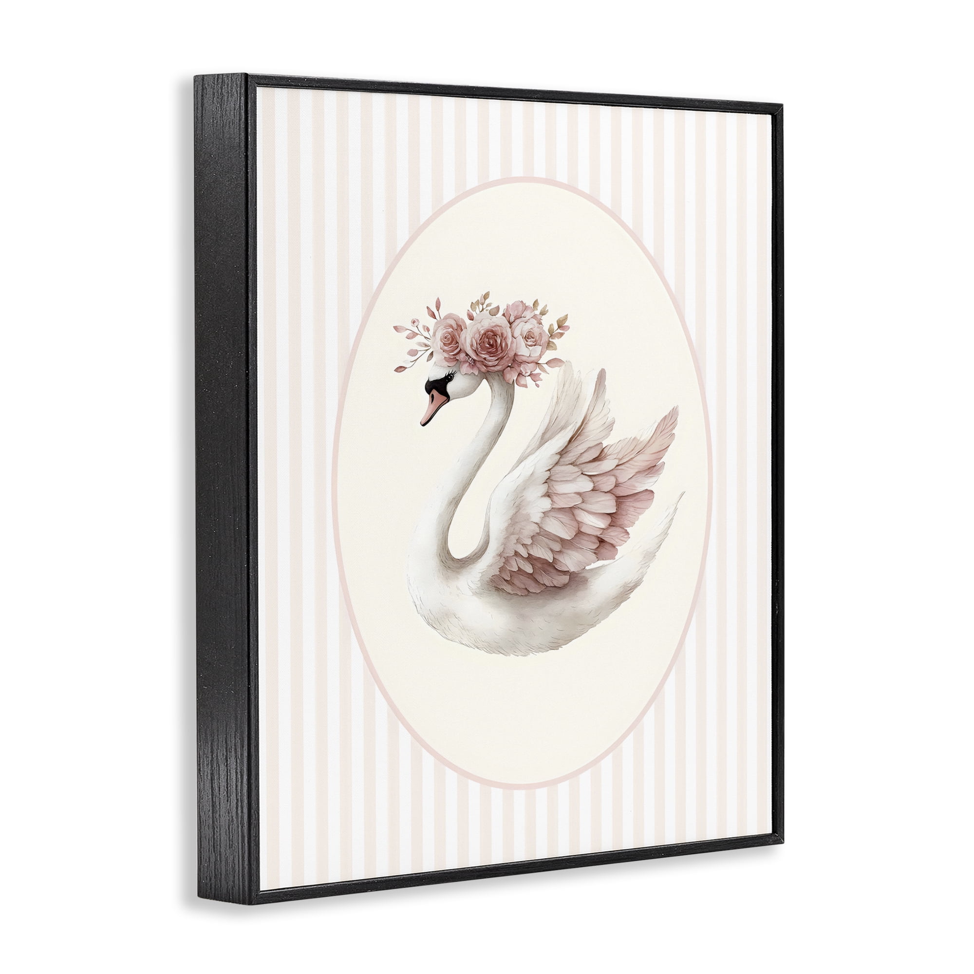 Stupell Industries Nursery Ballerina Swan Striped Black Framed Giclee Art, design by LSR Design Studio