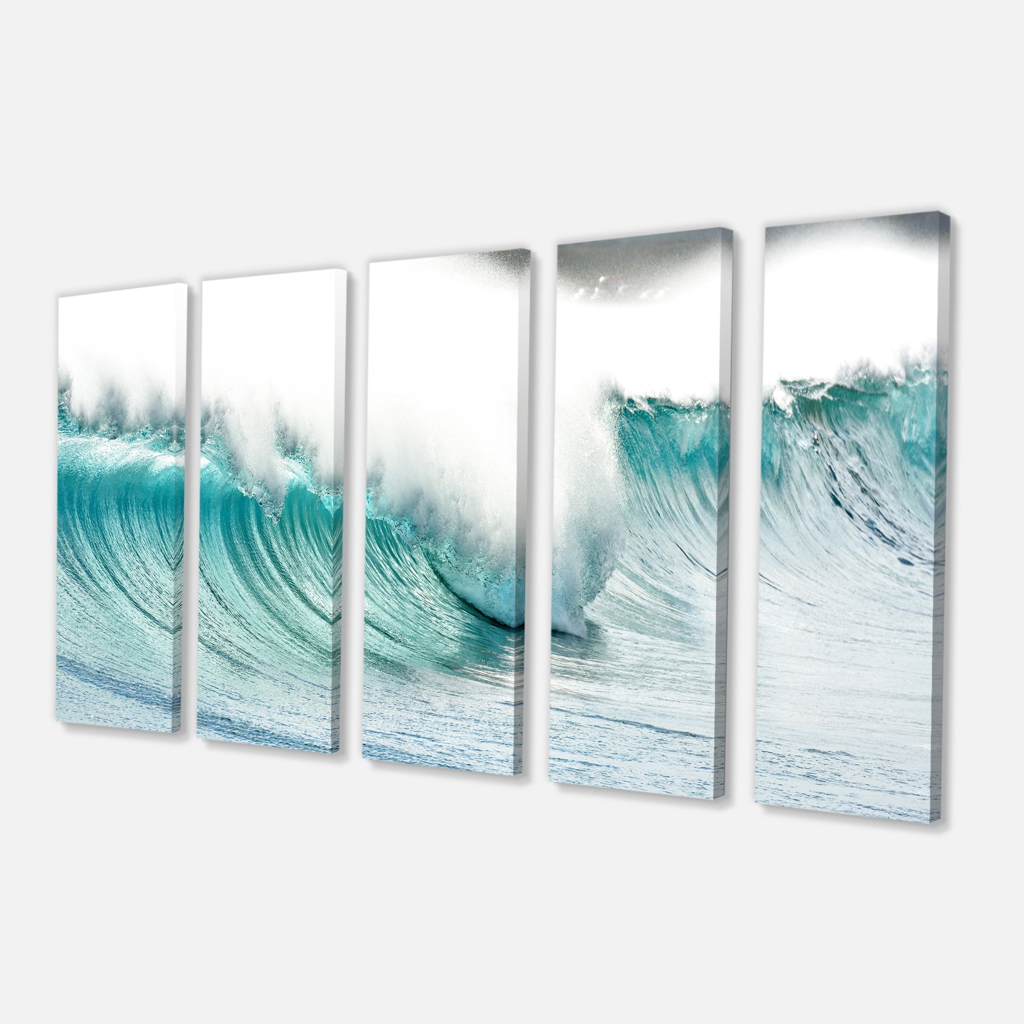 Designart 'Massive Blue Waves Breaking Beach ' Seashore Canvas Art Print