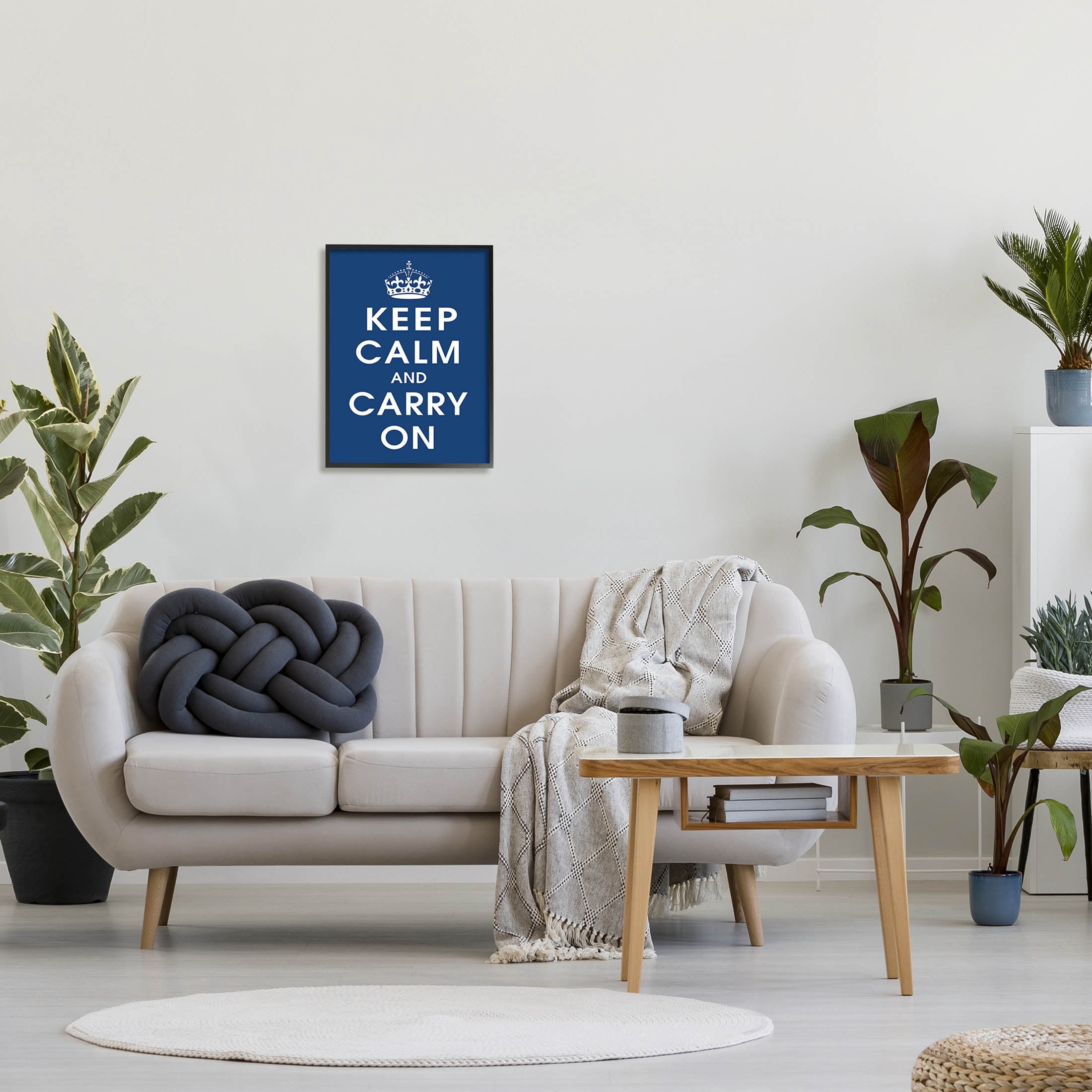 Keep Calm And Carry On Crown Inspirational Graphic Art Black Framed Art Print Wall Art