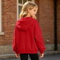 thumbnail image 5 of Little Girls Pullover Hoodie Sweatshirt Solid Color with Front Pocket Pullovers Tops Size 8-9T,Red, 5 of 5
