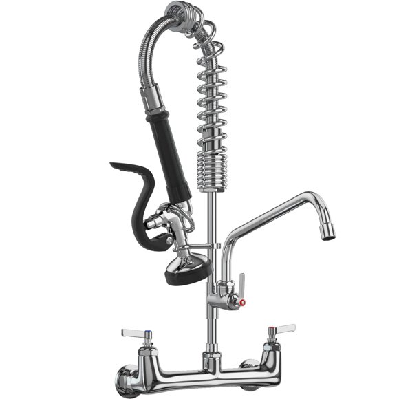 Grifo Comercial Con Rociador, 8 Pulgadas, Centro, 25 Pulgadas De Altura, Montaje En Pared, Grifo Para Fregadero De Cocina, Agregue Boquilla De 12 Pulgadas Y Grifo Rociador De Enjuague Previo Abatible