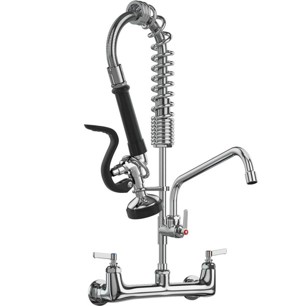 Grifo Comercial Con Rociador, 8 Pulgadas, Centro, 25 Pulgadas De Altura, Montaje En Pared, Grifo Para Fregadero De Cocina, Agregue Boquilla De 12 Pulgadas Y Grifo Rociador De Enjuague Previo Abatible
