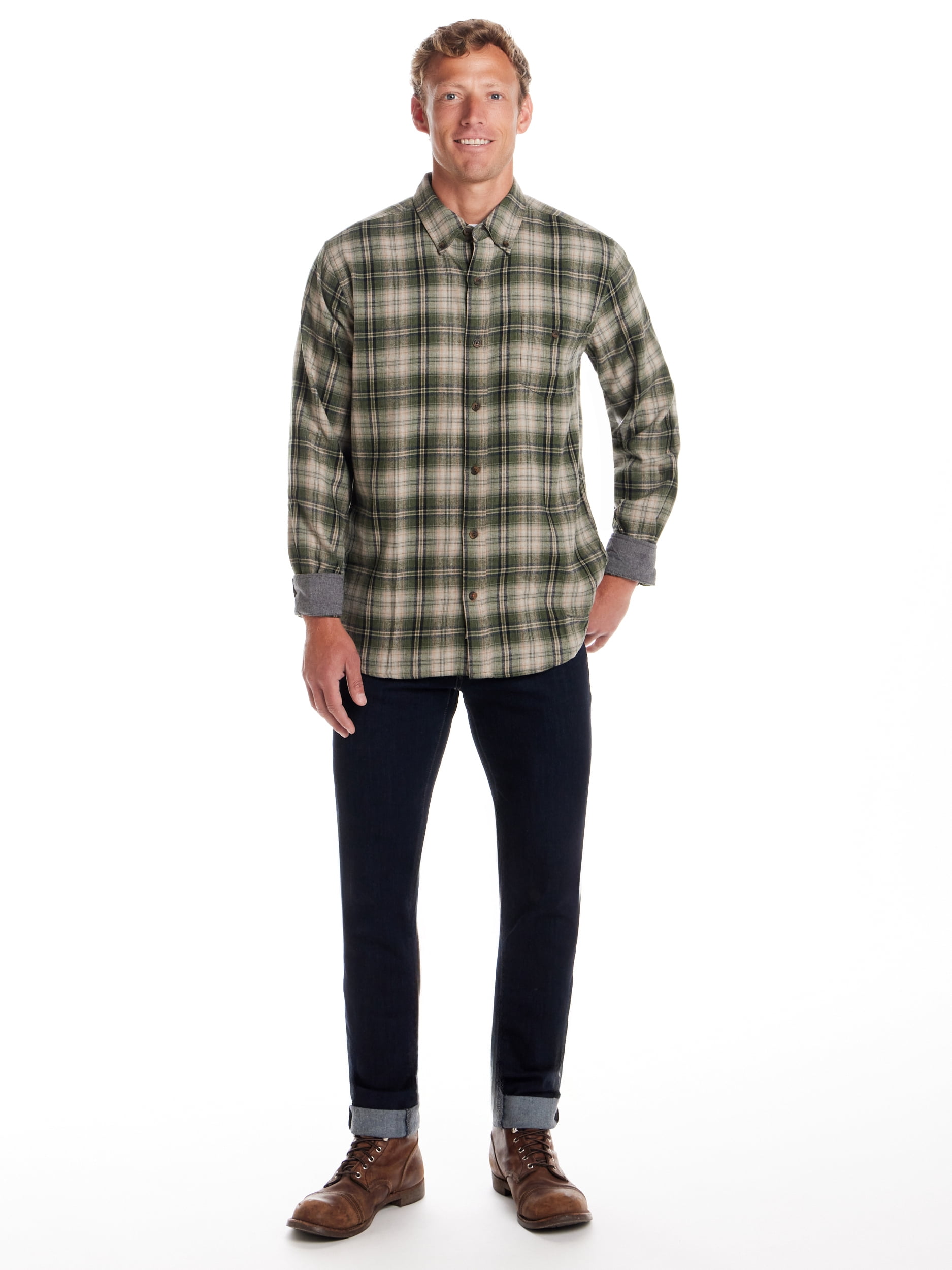 Frontier Threads Men's Long Sleeve Button Down Traditional Plaid Flannel