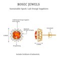 thumbnail image 5 of Rosec Jewels Classic Created Orange Sapphire Stud Earrings with Diamond Halo - AAAA Grade, 18K Yellow Gold, 5 of 7