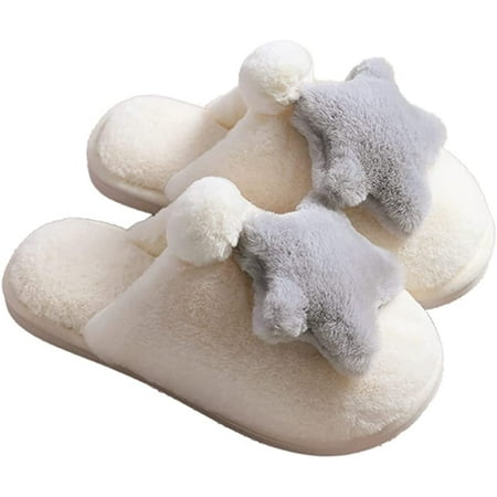 

PIKADINGNIS Women s Warm Winter Slippers Cute Star Slip On Memory Foam Fuzzy House Slipper Comfy Plush Fleece Lined Shoes Indoor Outdoor Anti-Skid Rubber Sole