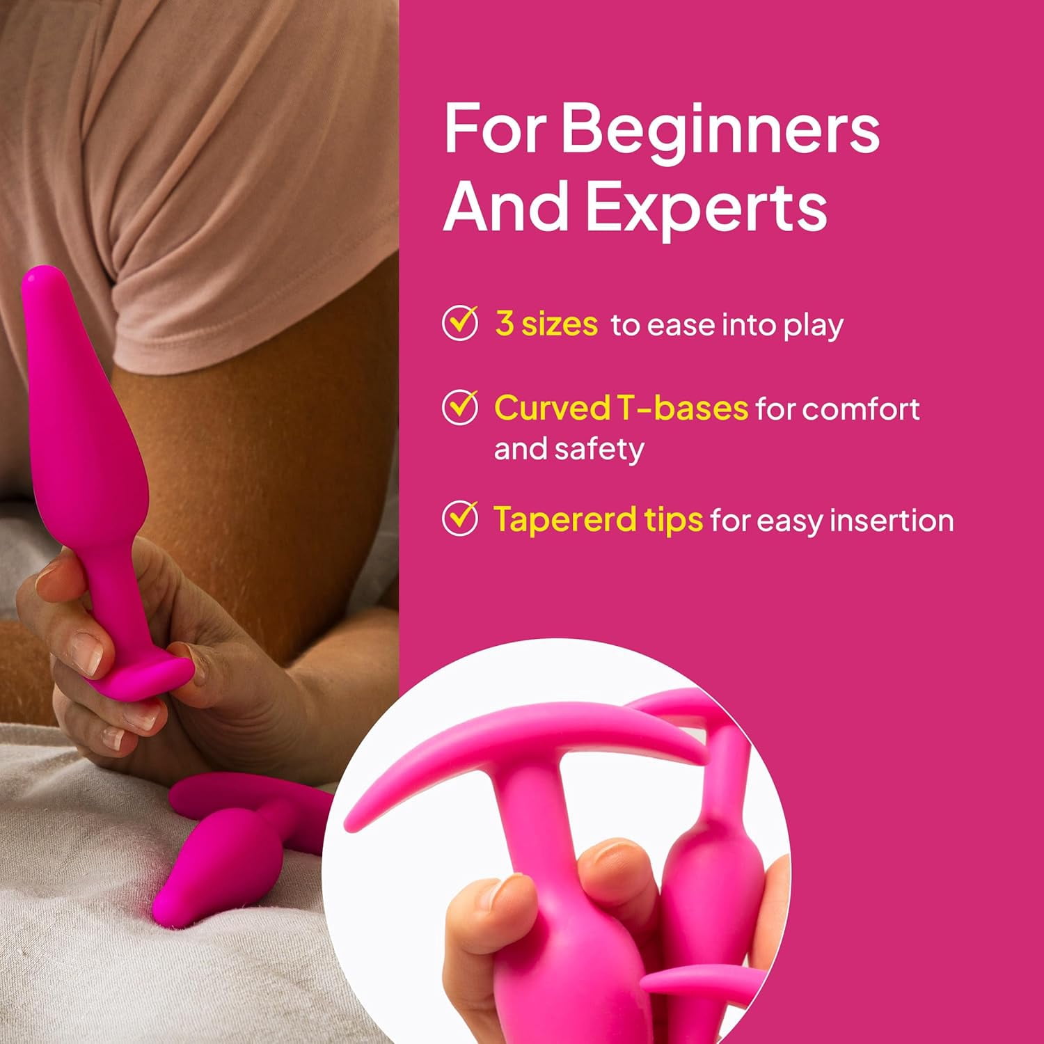 Hello Cake Tush Training Set for Men and Women, Waterproof Backside Play Toy with 3 Different Sizes, Pink
