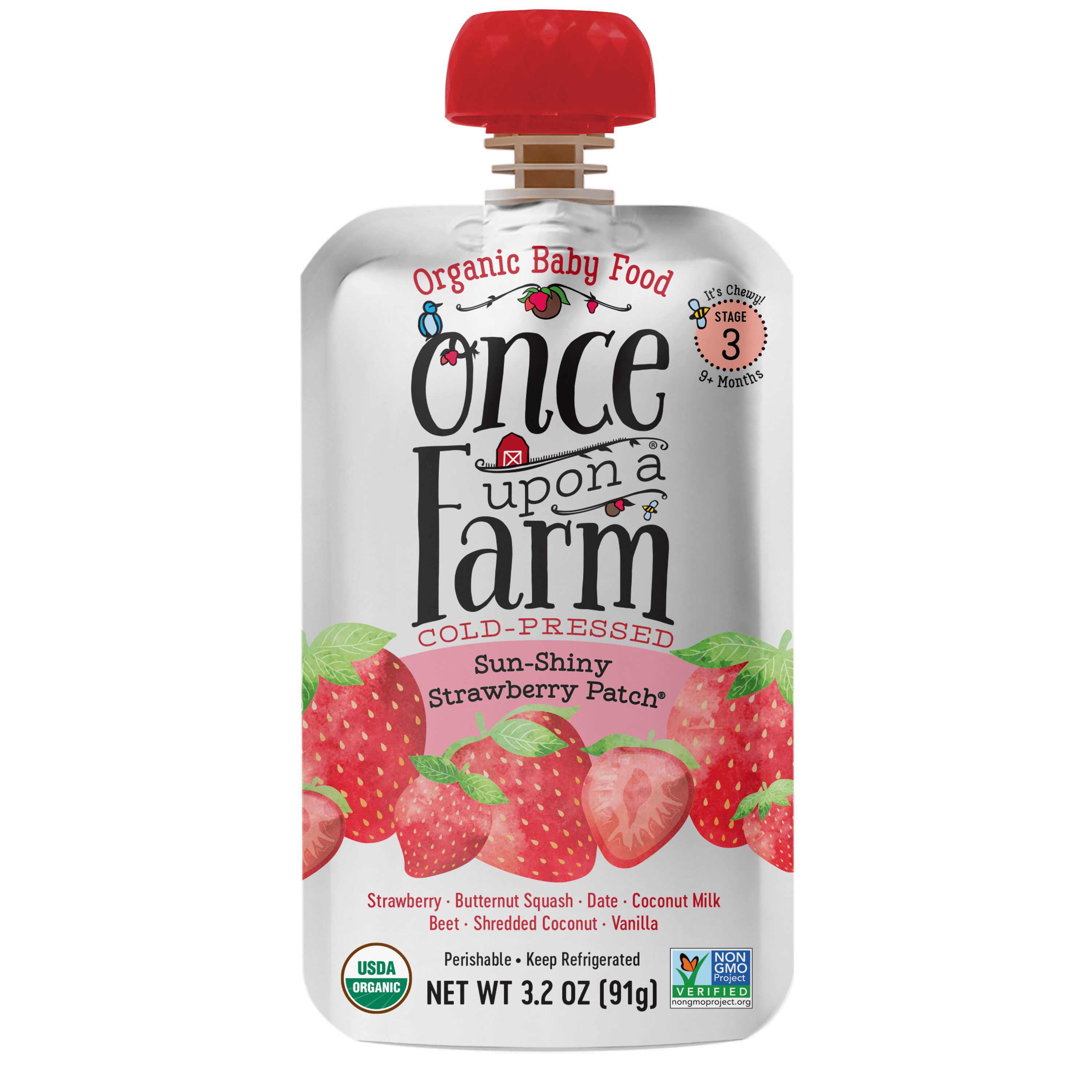 Once Upon a Farm Organic Sun Shiny Strawberry Patch Baby Food, Stage 3