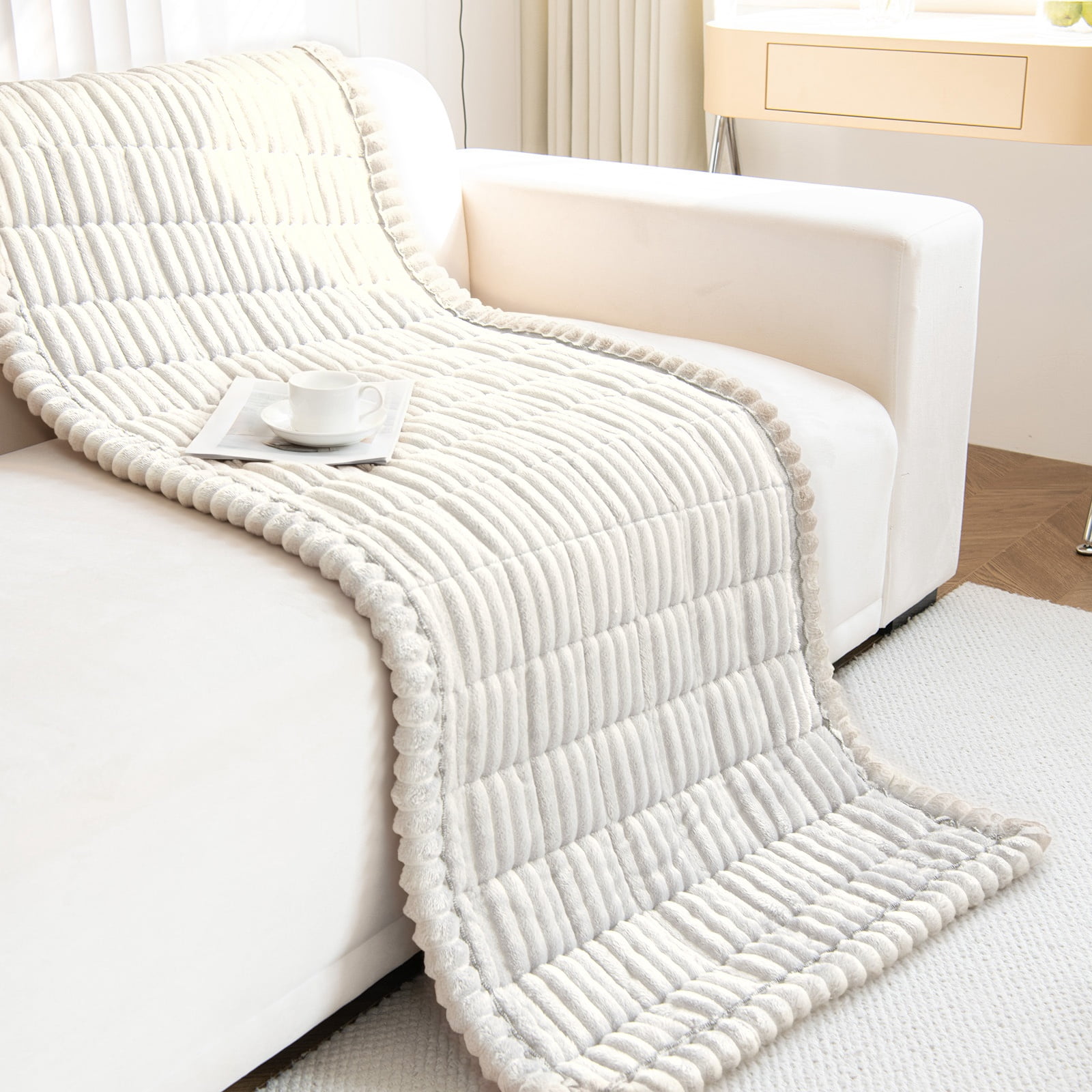 Eurhowing Pet Couch Cover Waterproof, Non Slip Plush Sofa Slipcover for Couch, Bed, Floor, Fuzzy Blanket Mat Furniture Protector for Dogs Cats (28x59in, Off-White)