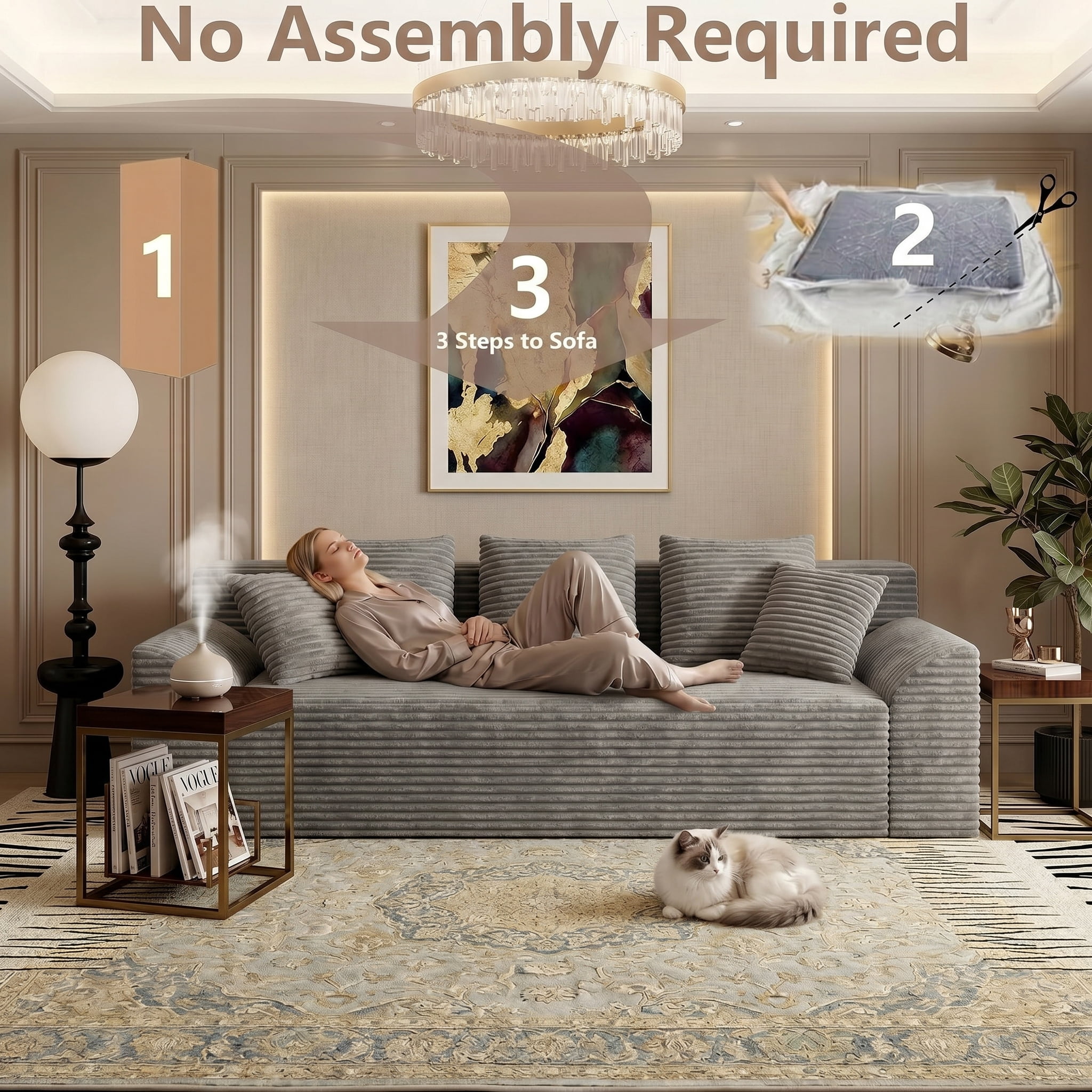 71" Corduroy Cloud Loveseat Sofa for Small Spaces, Memory Foam Boneless Couch in a Box, Compressed Small Loveseat for Living Room Bedroom Apartment, No Assembly Required