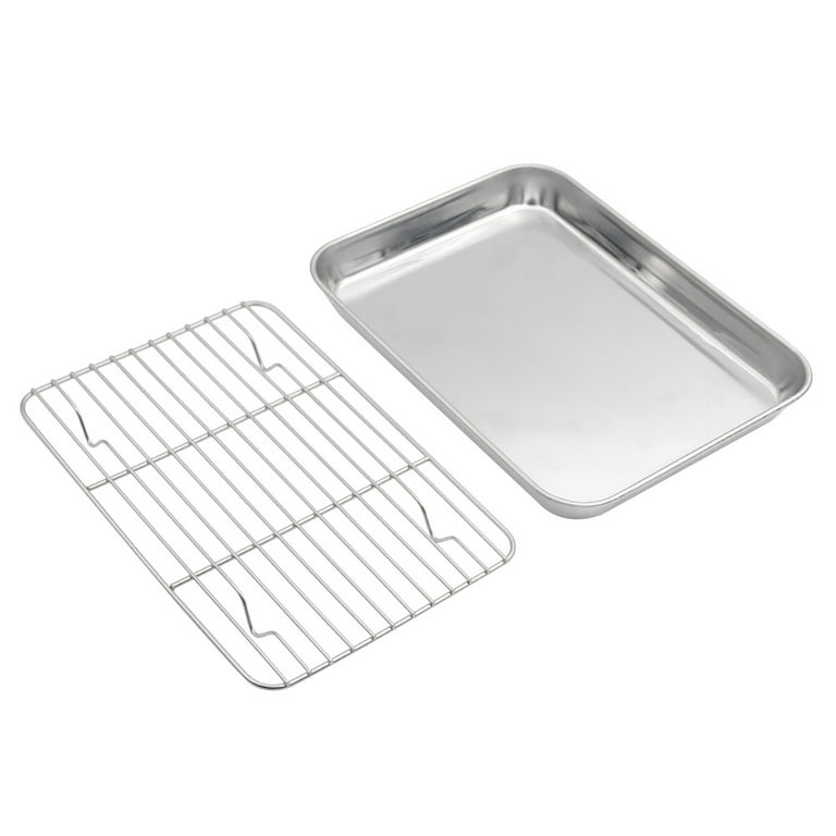 KITCHENATICS Baking Pan and Cooling Rack, Small Quarter Sheet Aluminum  Baking Pan and Stainless Steel Rack Set, Roasting Rack Set and Cookie Tray  for Oven and Grill, Non-Toxic, 9.6 x 13 x