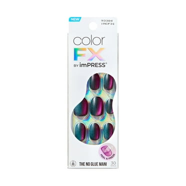 KISS imPRESS Color FX  Short Oval Press-On Nails, Black, 30 Pieces