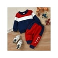 thumbnail image 3 of Newborn Baby Boys Girls Clothes Outfit 3 6 9 12 18 24 Months Baby Sweatshirt Pants Set Long Sleeve Striped Pullover Top Letter Pants, 3 of 9