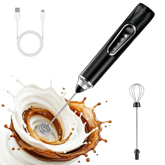M Buder Milk Frother, Handheld Foam Maker and Electric Egg Whisk, 3 Speed Rechargeable Coffee Frother Wand with 2 Detachable Whisks, Black