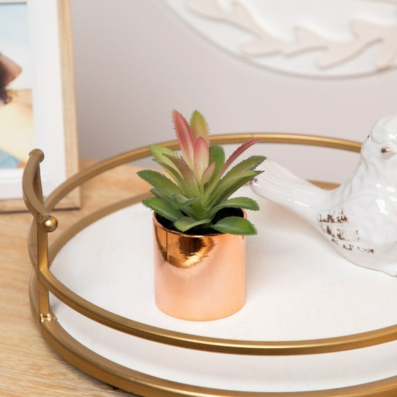 5" Green Artificial Aloe Plant in a Rose Gold Pot