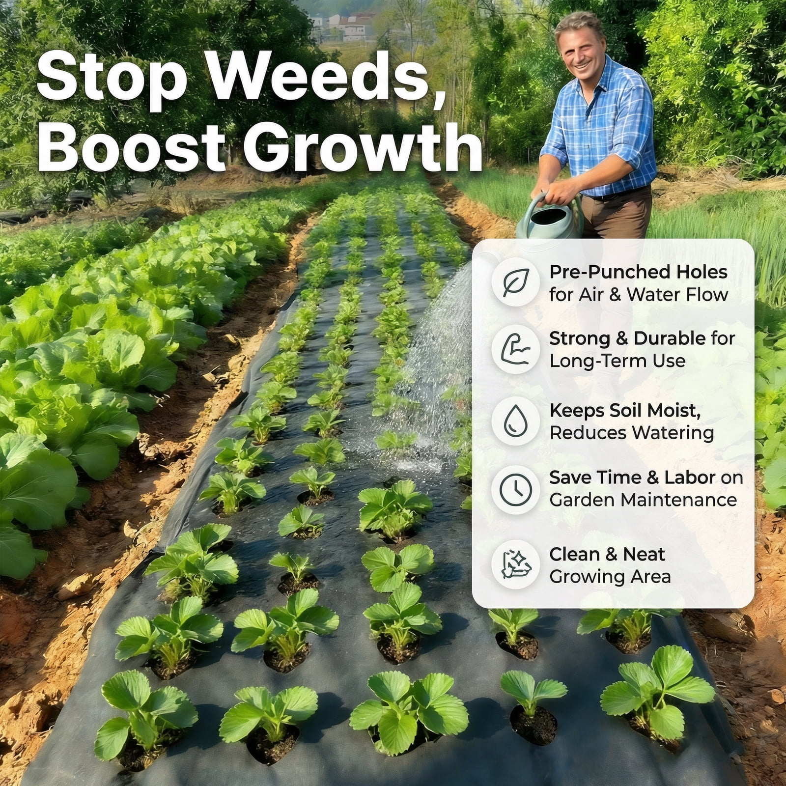 Black Perforated Non-Woven Weed Barrier Fabric, Heavy Duty Garden Weed Control Mat, 1 Roll (0.6/0.8/1 X 9.2m) For Landscaping, Lawn, Yard - Breathable & Durable Ground Cover, Allows Water & Air