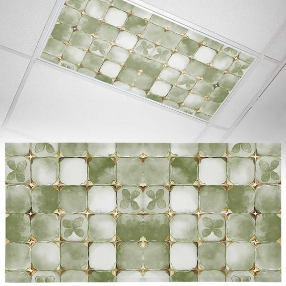1 Pack Sage Green Crystal Flower Fluorescent Light Covers for Ceiling Lights Irregular Texture Magnetic Ceiling Light Covers Overhead Light Filters for Office Classroom Home