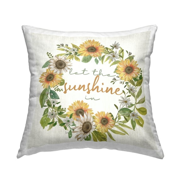 Stupell Industries Warm Sunshine Phrase Sunflower Botanical Wreath Design by Nan Throw Pillow
