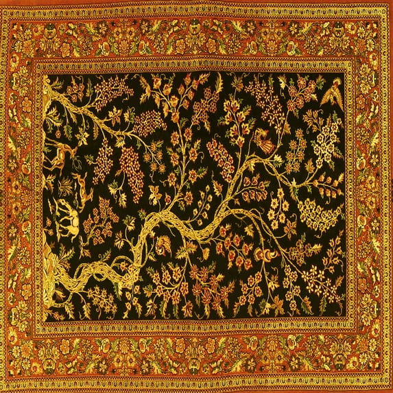 Ahgly Company Machine Washable Indoor Square Persian Yellow Traditional Area Rugs, 8' Square