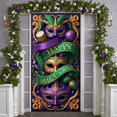 thumbnail image 5 of Purple Gold Green Mardi Gras Banner Masquerade Mask Carnival Display Feather Accent Ribbon Banner Beaded Ornament Festive Background for Carnival Party Mardi Gras Celebration New Orleans Event, 5 of 9