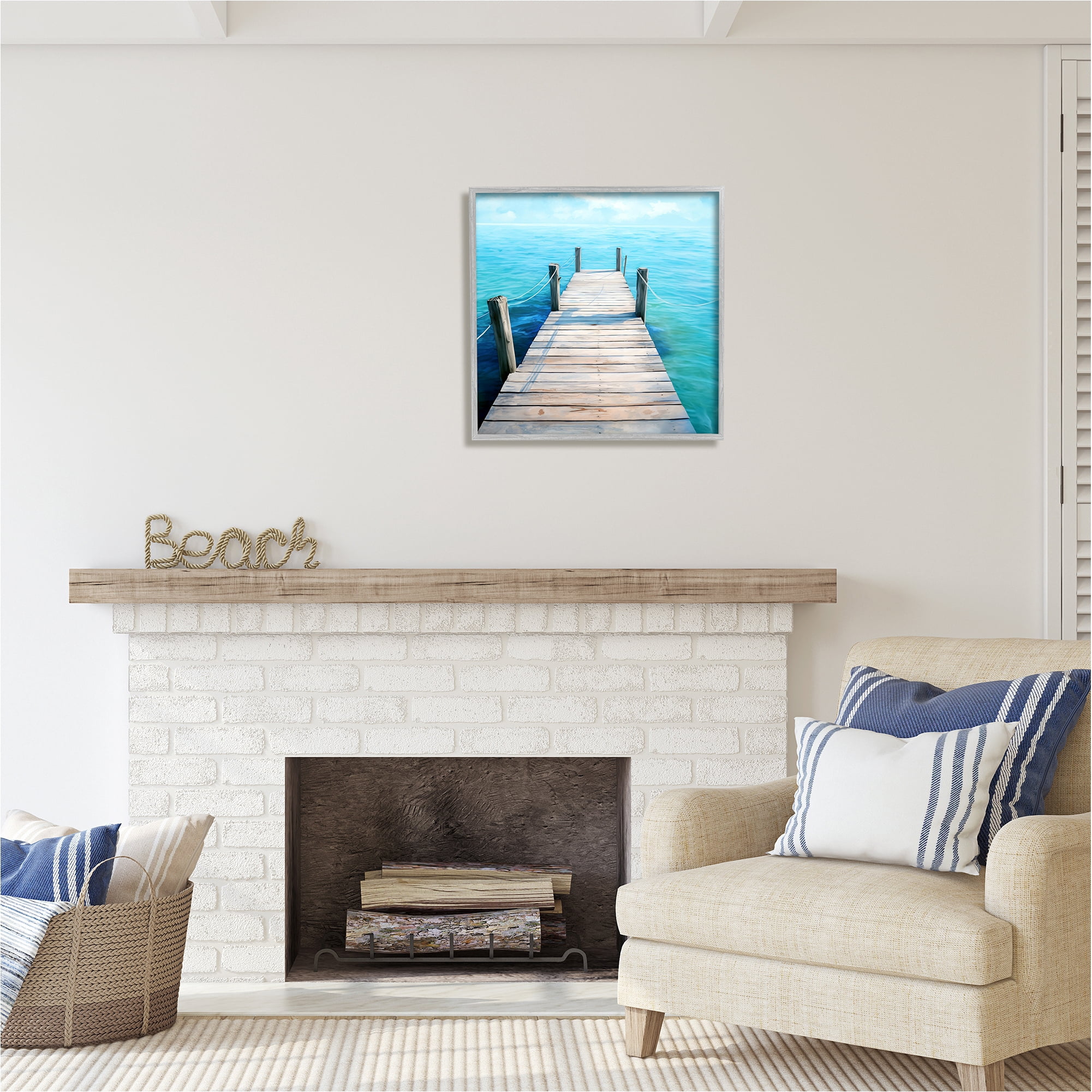Stupell Industries Coastal Dock Landscape Landscape Painting Gray Framed Art Print Wall Art, 24 x 24