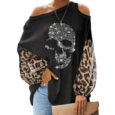 Leopard Print Off-Shoulder Bell Sleeve Top