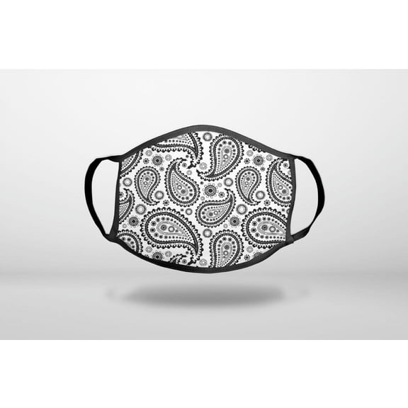 Black & White Paisley - 3-Ply Reusable Soft Cloth Face Covering, Unisex, Cotton Inner Layer