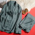 thumbnail image 4 of BLTIBY Ice Silk Pajamas Set for Women Long Sleeve Pajama Sets Button Down Lapel Cozy Sleepwear Full-Length Pants Loungewear with Pockets Green XXL, 4 of 5