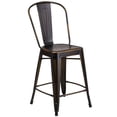 thumbnail image 1 of 24'' High Distressed Copper Metal Indoor-Outdoor Counter Height Stool with Back, 1 of 9