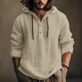 thumbnail image 2 of PMVFHDE Men Hooded Shirt Long Sleeve Casual Solid Color Pullover T Shirt For Spring Autumn Long Sleeve Shirts Khaki,L, 2 of 8