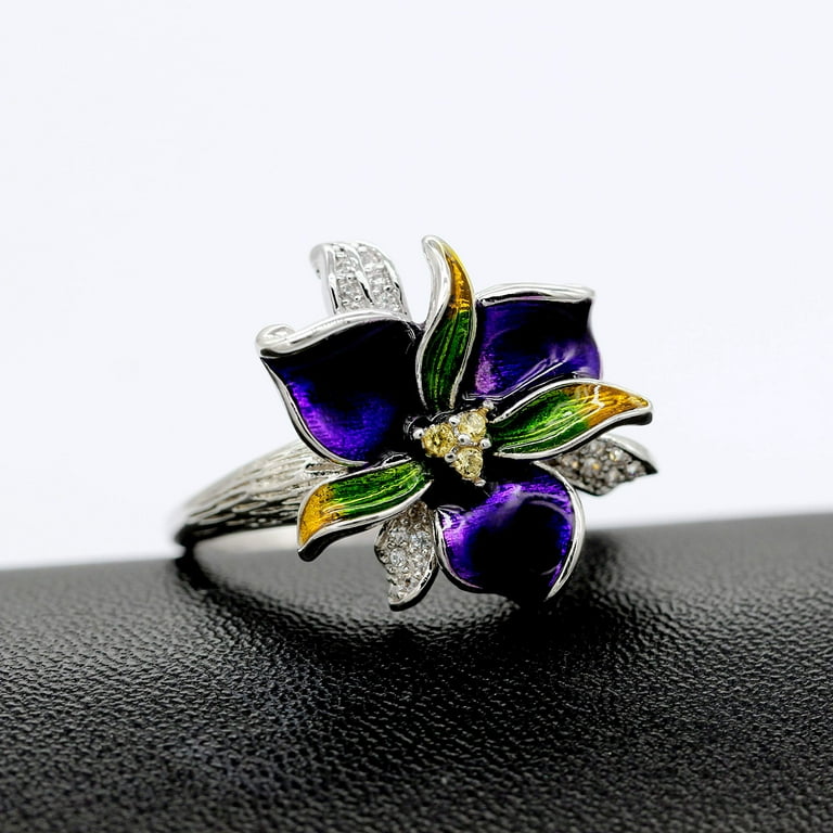 Purple flower deals engagement ring