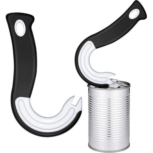 2 Pack Can Opener, 150 x 90mm, Ring Glass Opener, J Shaped Kitchen Helper, Can Opener, Hook Opener, Easy Open for Cans with Locking Rings, Black