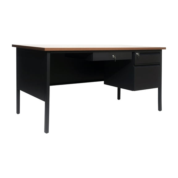 Flash Furniture Cambridge 60'W Single Pedestal Desk, Walnut/Black (GCMBLK175WLN)