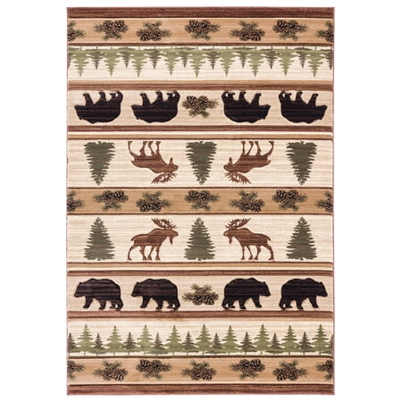 Designer Home Woodlands Area Rug 2055 40226 Adler Beige Banded Trees 2' 7" x 4' 2" Rectangle