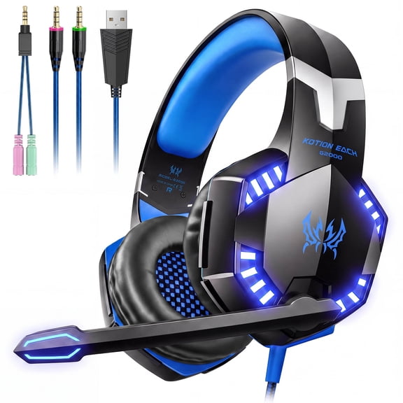 Gaming Headset Compatible with PS4/PS5/Xbox/Switch/PC - ENC Noise Cancelling Mic Gaming Headphones with 4D Surround Sound/LED Light - Soft Memory Earmuffs Wired Over Ear Headphones for Adult