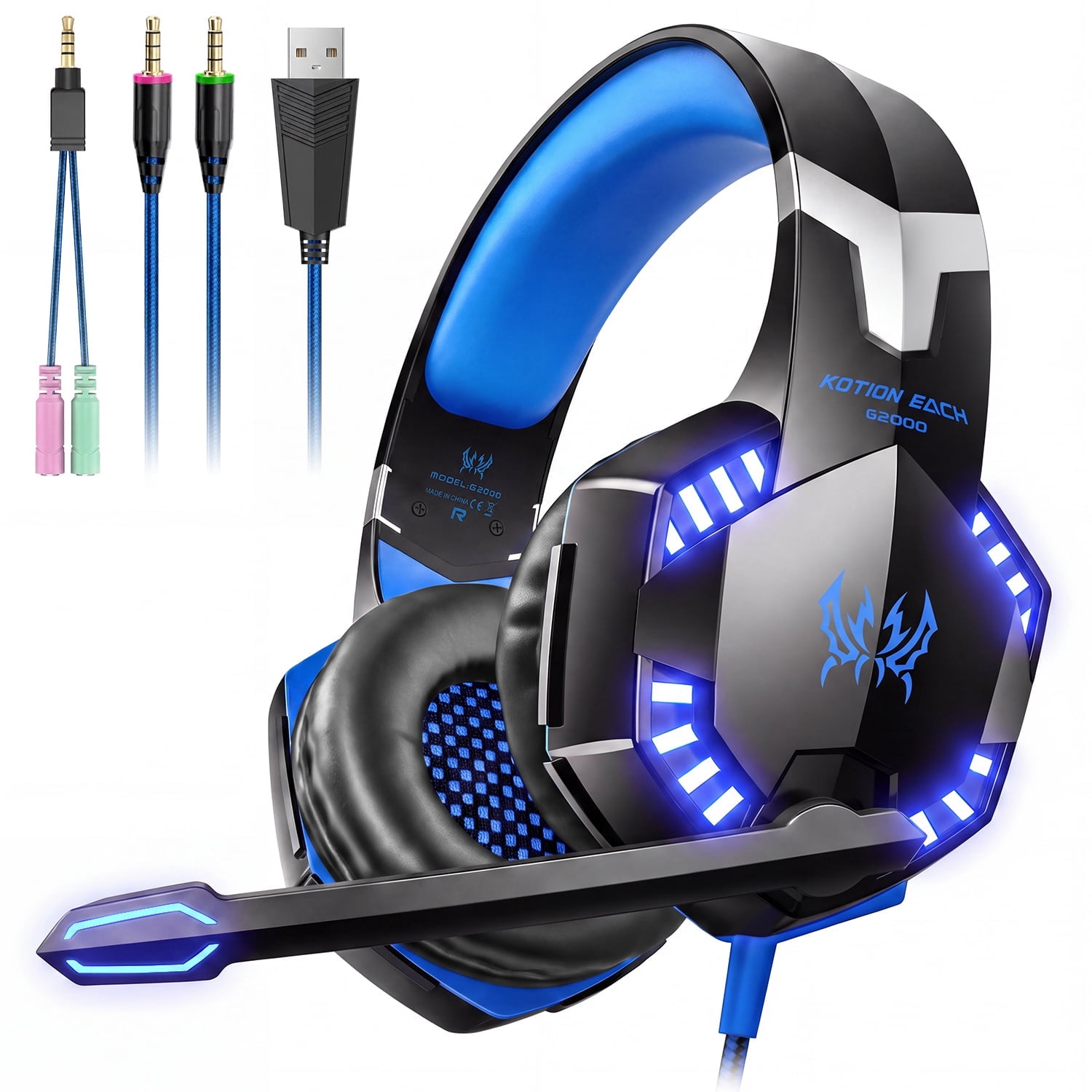 Gaming Headset Compatible with PS4/PS5/Xbox/Switch/PC - ENC Noise Cancelling Mic Gaming Headphones with 4D Surround Sound/LED Light - Soft Memory Earmuffs Wired Over Ear Headphones for Adult