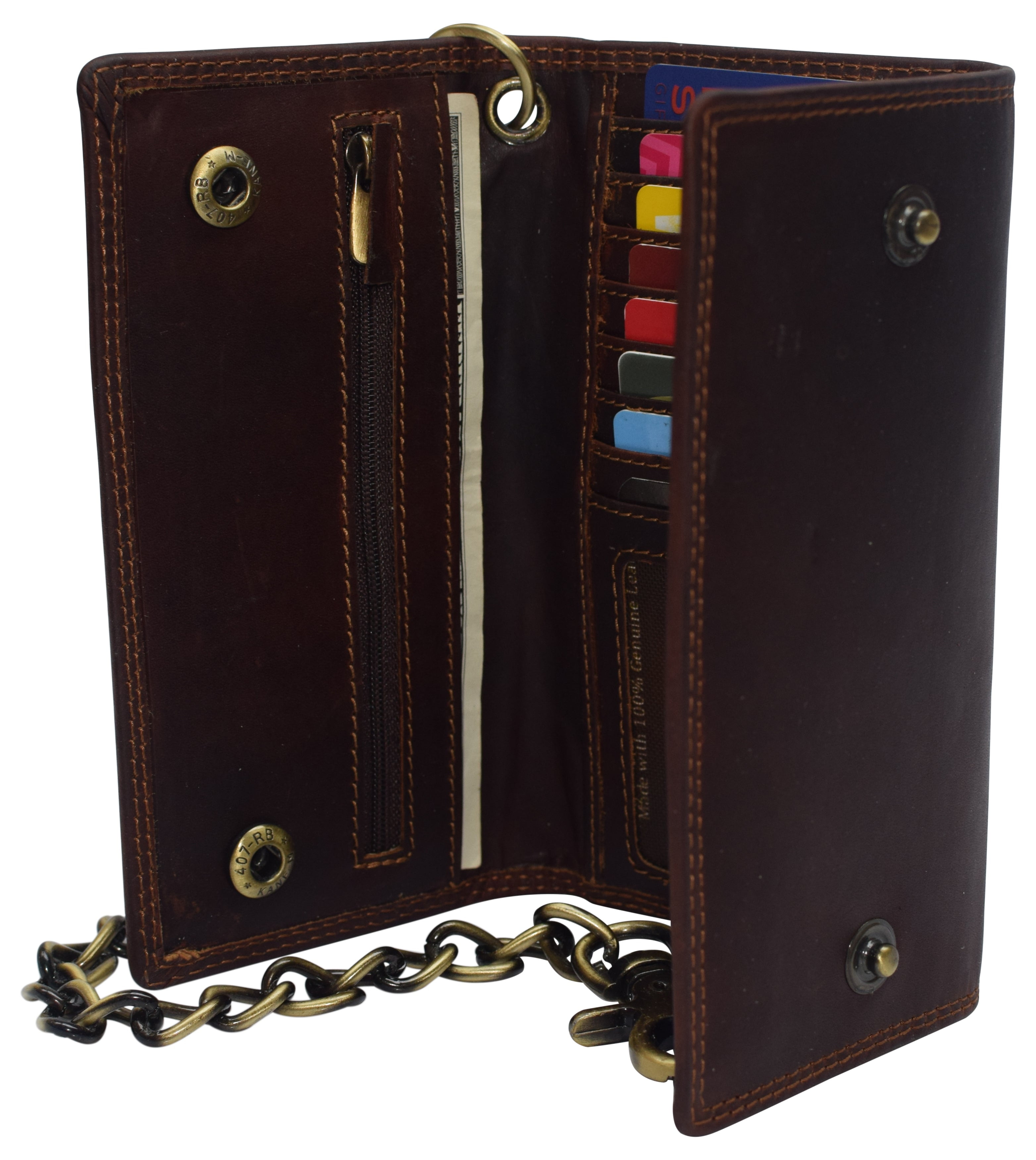 Bikers RFID safe Cow Leather Crazy Horse Brown Long Checkbook